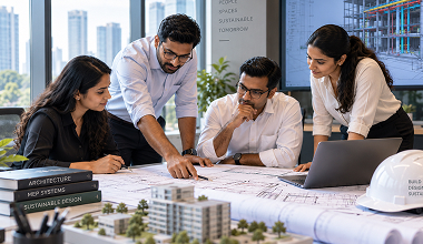 Engineering & Design team reviewing architectural plans